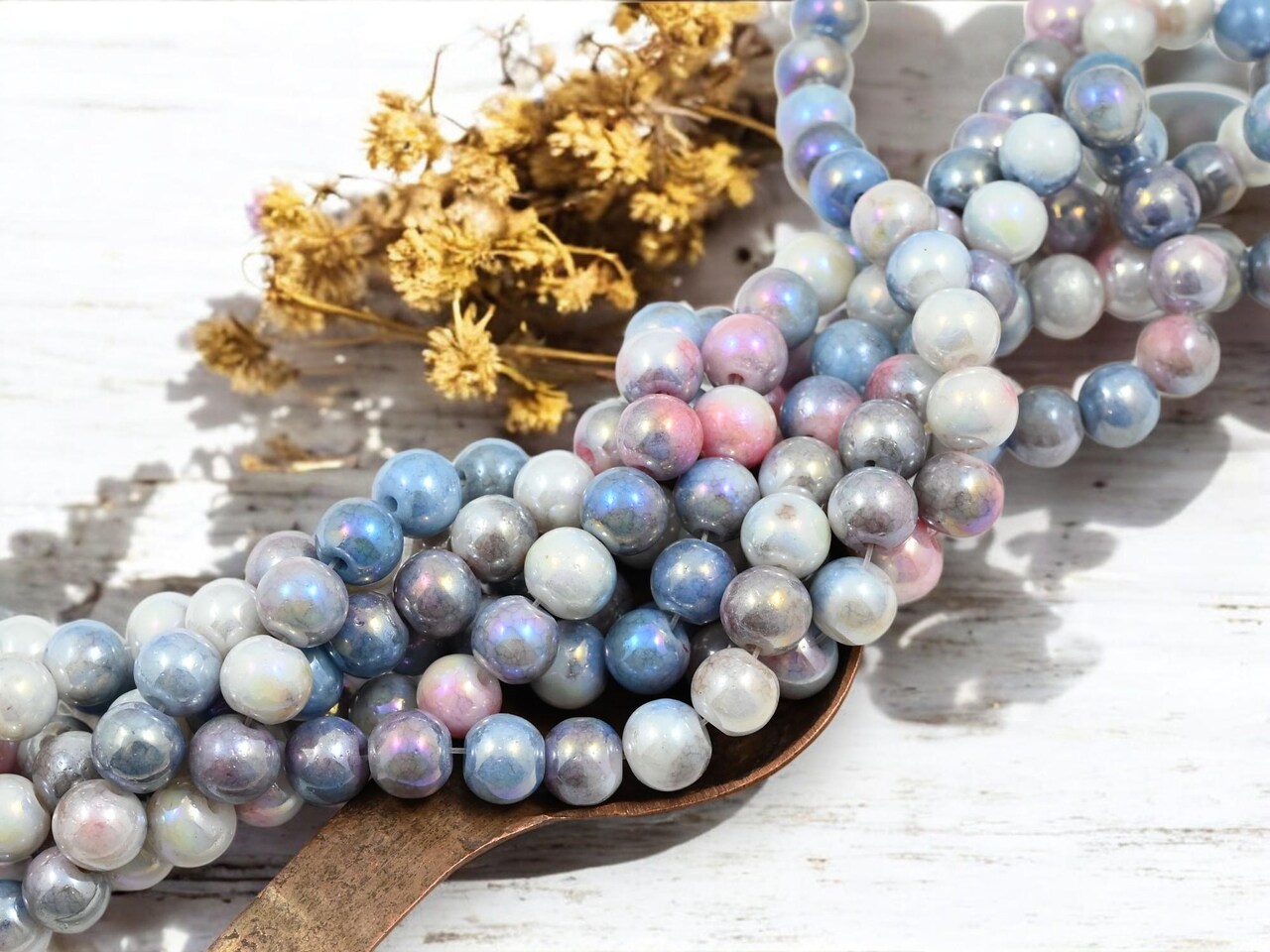 8mm Electroplated Slate Blue Luster Mix Round Beads (30" Strand)